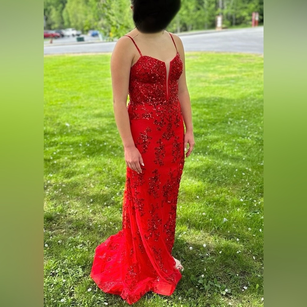 Red Sequined Mermaid Evening Gown / Dress